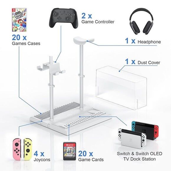 Switch Storage with Controller and Headphone Holder for Nintendo Switc - Picture 3 of 9